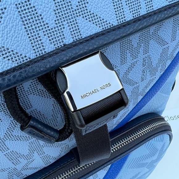 Michael Kors Mens Backpack Cooper Embossed Leather Logo Stripe Backpack Chambray - Picture 7 of 10